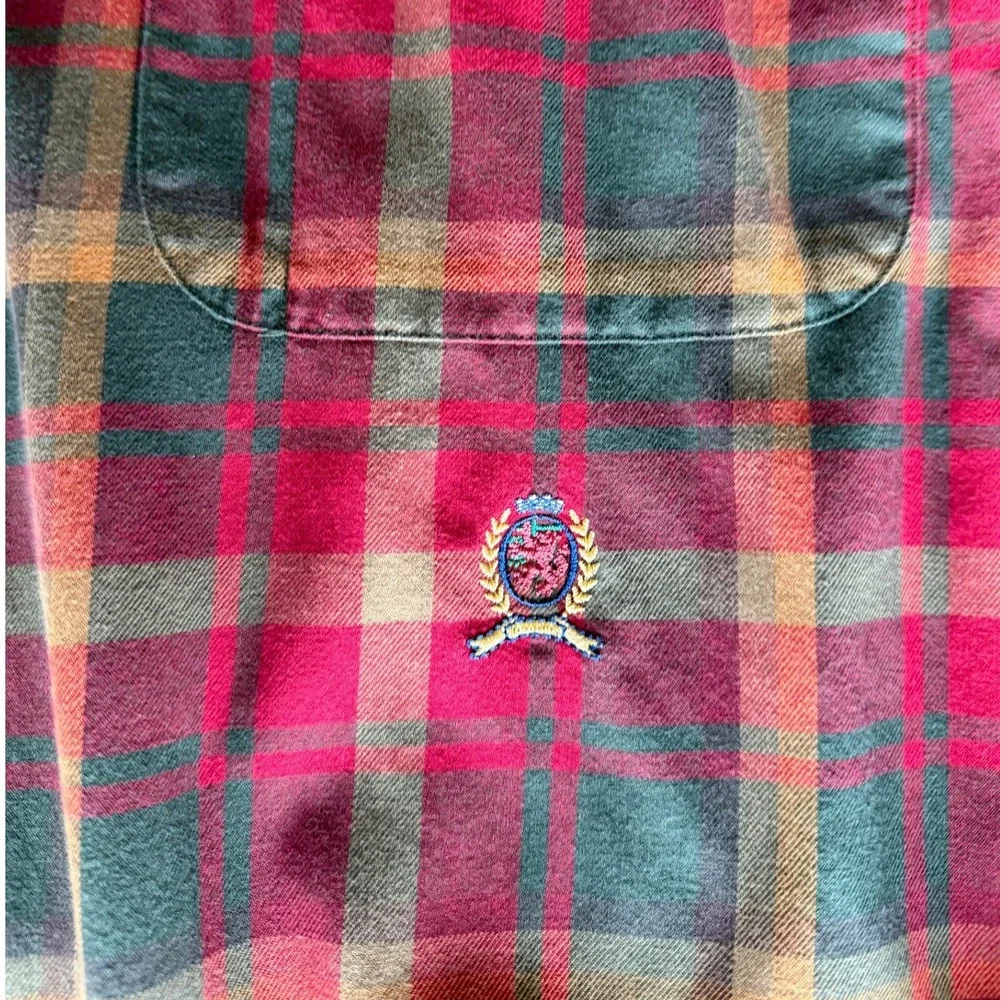 Tommy Hilfiger Mens Vintage XXL Red Green Plaid Long Sleeve Button Down Shirt